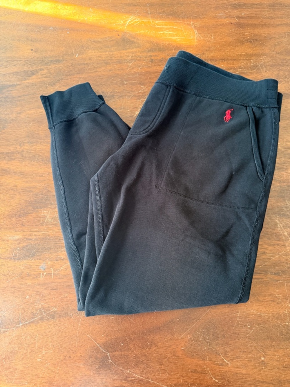 Ralph Lauren Black Jogger Pants with Red Pony Logo